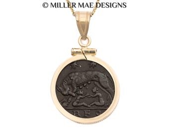 ROMULUS & REMUS (330-354 A.D.) Ancient Roman Coin Necklace | Gold Roma Goddess Coin Necklace | 14K Gold Real Ancient Roman Coin Pendant