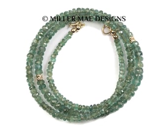 14k Gold Zambian Emerald Strand Necklace | Green Choker, 17 Inch