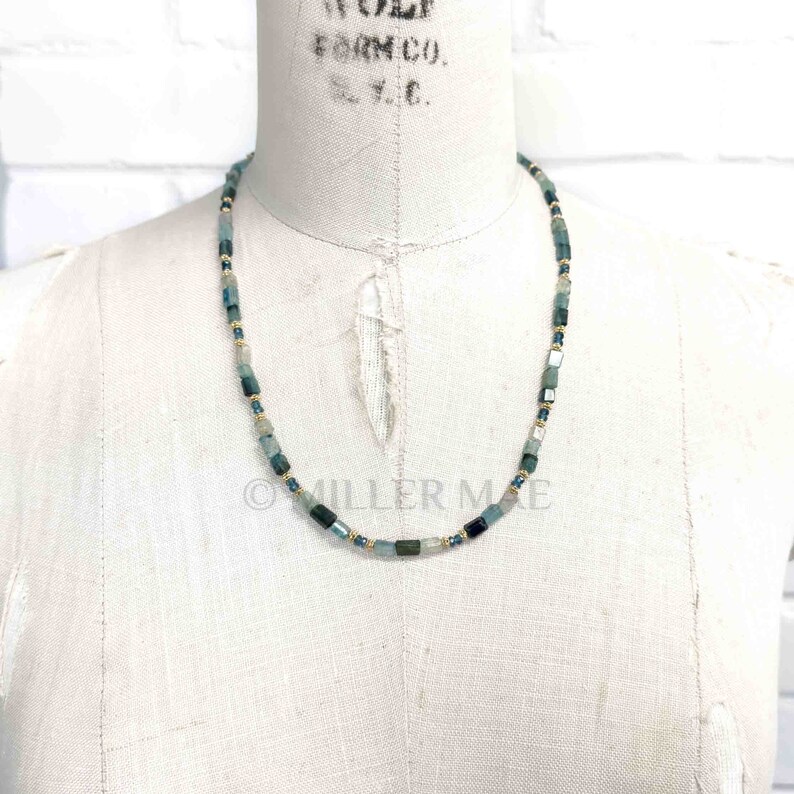 Indicolite Tourmaline Necklace Long Beaded Blue Green Gemstone Necklace London Blue Topaz Necklace Indicolite Strand Necklace image 2
