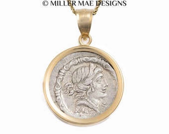 SALUS (91 B.C.) Goddess of Health Ancient Roman Coin Necklace | 14k Gold Real Ancient Roman Coin Necklace | Safety Goddess Pendant Necklace