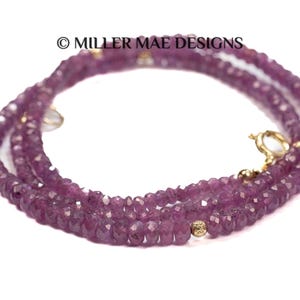 14k Gold Pink Ruby Necklace | Natural Red Ruby Necklace | Solid Gold Purple Ruby Necklace | Ruby Beaded Short Necklace