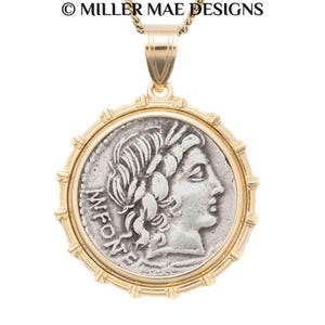 APOLLO (85 B.C.) Ancient Roman Apollo Coin Necklace | 14k Gold Real Ancient Roman Silver Coin Necklace | Roman God Coin Pendant Necklace