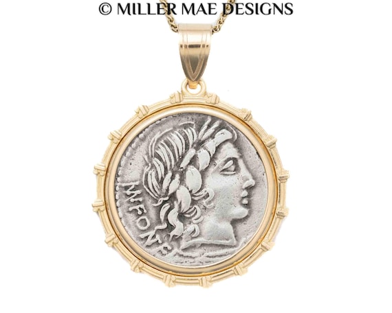 APOLLO (85 Ancient Roman Apollo Coin Necklace 14k Gold