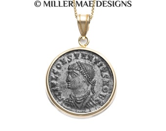 CONSTANTIUS II (324-337 A.D.) Ancient Roman Coin Necklace | 14k Gold Real Ancient Coin Pendant Necklace | Roman Emperor Caesar Necklace