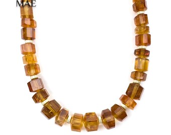 14k Natural Madeira Citrine Necklace | Brazilian Gemstone Statement Necklace | Gold Gemstone Necklace | Golden Gemstone Fine Jewelry