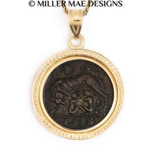 ROMULUS & REMUS (330-354 A.D.) Ancient Roman Coin Necklace | Gold Roma Goddess Coin Necklace | 14K Gold Real Ancient Roman Coin Pendant
