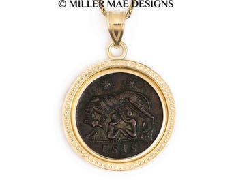 ROMULUS & REMUS (330-354 A.D.) Ancient Roman Coin Necklace | Gold Roma Goddess Coin Necklace | 14K Gold Real Ancient Roman Coin Pendant