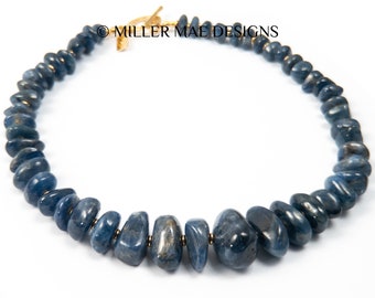 550 Carat Natural Blue Sapphire Statement Necklace | Tumbled Sapphire Necklace | Tumbled Stone Necklace | Sapphire Statement Necklace