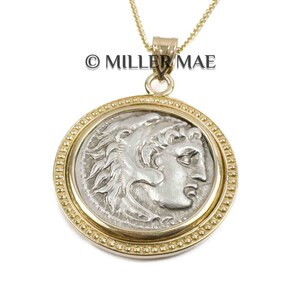 ALEXANDER THE GREAT 319-305 B.C. Ancient Greek Coin Pendant Necklace 14k Gold Hercules Coin Necklace Zeus Coin Necklace image 6