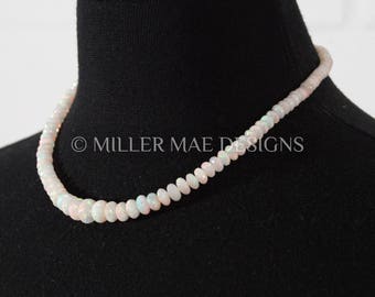 White Ethiopian Opal Necklace | 14kt Gold Diamond Clasp Necklace | Graduated Opal Statement Necklace | Ethiopian Opal Choker Necklace