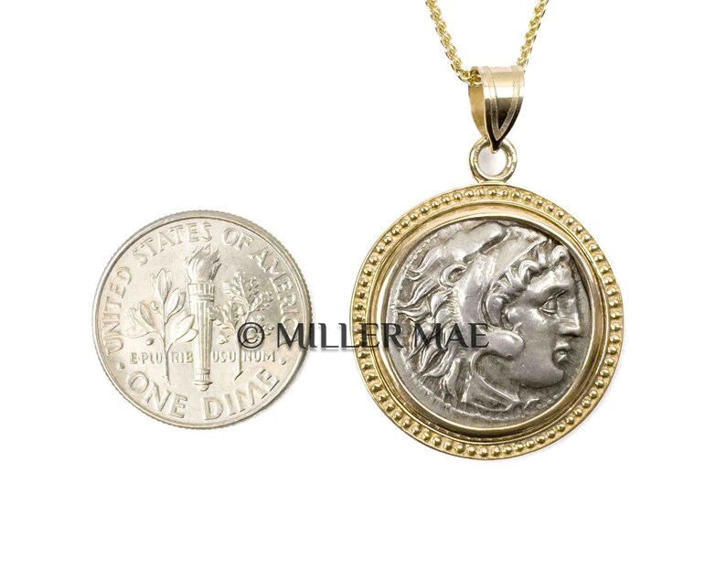 ALEXANDER THE GREAT 319-305 B.C. Ancient Greek Coin Pendant Necklace 14k Gold Hercules Coin Necklace Zeus Coin Necklace image 5