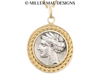 PERSEPHONE-TANIT (264-241 B.C.) 14k Gold Ancient Carthage Coin Necklace | Real Greek Coin Pendant Necklace | African Goddess Coin Necklace