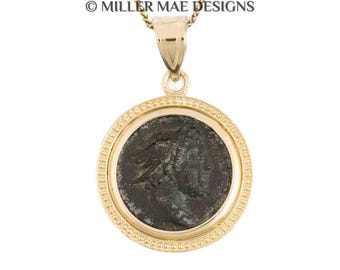HERMES (96-192 A.D.) 14k Gold Real Ancient Coin Pendant Necklace | Ancient Roman Greek Coin Pendant Necklace | Greek God Coin Necklace