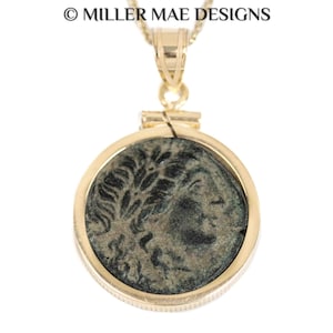 APOLLO (261-246 B.C.) Ancient Greek Coin Pendant Necklace | 14k Gold Real Ancient Roman Bronze Coin Necklace | Sun God Coin Pendant Necklace
