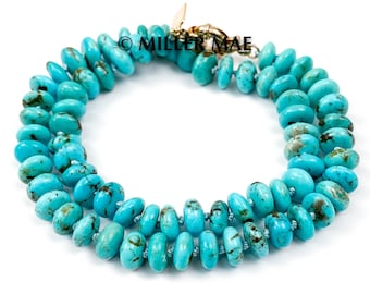 AAA Quality Un-Dyed Arizona Kingman Turquoise Necklace | Short Turquoise Strand Necklace | Candy Knotted Necklace | Blue Turquoise Necklace