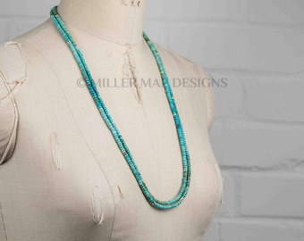 14k Gold Sleeping Beauty Turquoise Necklace | Natural Un-dyed Arizona Turquoise Statement Double Strand Necklace | Turquoise Nugget Necklace