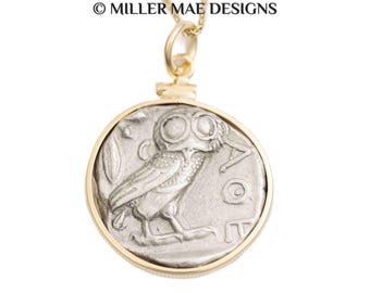 ATHENE (454-404 v. Chr.) Echte oude Griekse muntketting | 14k gouden ketting met munt uit het oude Griekenland | Ketting Uil der Wijsheid | Griekse godin