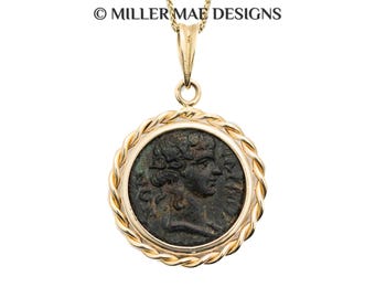 DIONYSUS (98-117 A.D.) Ancient Roman Coin Pendant Necklace | 14k Gold Real Ancient Coin Necklace | Greek God Dionysos Coin Necklace