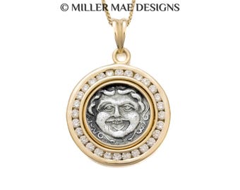 MEDUSA (400-301 B.C.) 14k Diamond Ancient Greek Coin Pendant Necklace |Gorgon Coin Necklace |Natural Diamond Real Silver Greek Coin Necklace