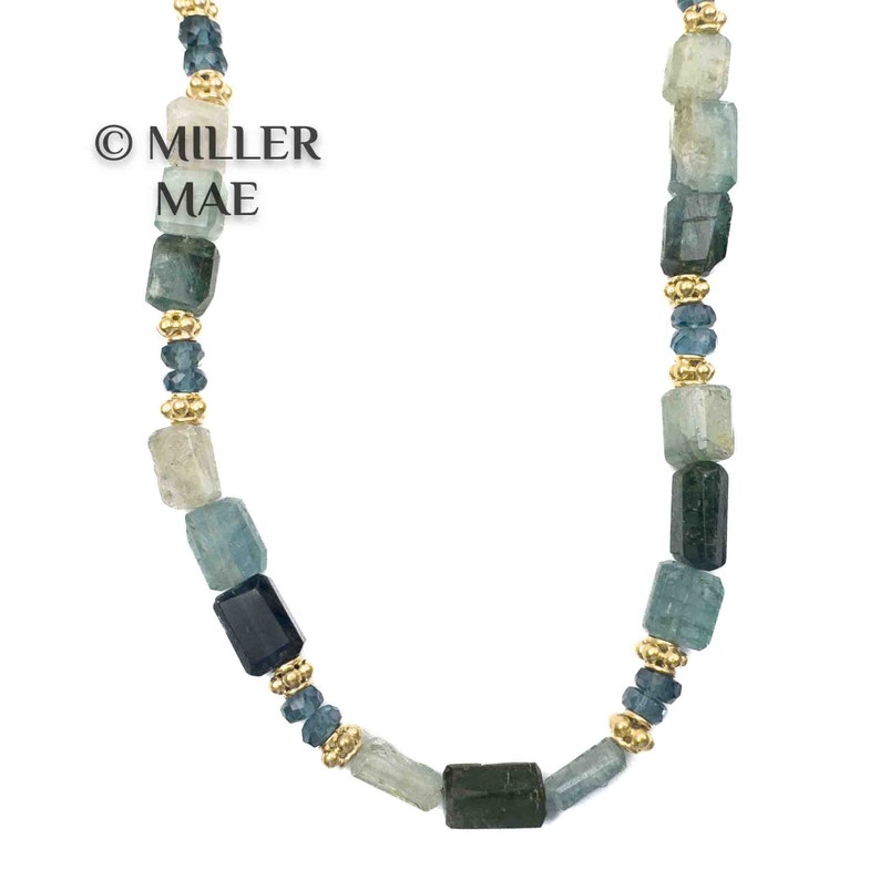 Indicolite Tourmaline Necklace Long Beaded Blue Green Gemstone Necklace London Blue Topaz Necklace Indicolite Strand Necklace image 5