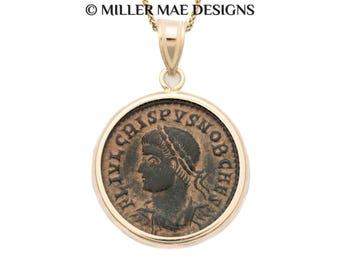 14k Real Ancient Roman Coin (CRISPUS, 317-326 A.D.) | Genuine Roman Coin Necklace | Campgate Coin Necklace | Roman Caesar Coin Necklace