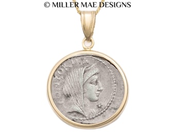 CONCORDIA (42 B.C.) 14k Gold Real Ancient Roman Coin Pendant Necklace | Roman Goddess Coin Pendant Necklace | Ancient Greek Coin Necklace