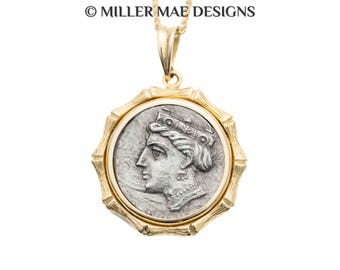 HERA (500-300 B.C.) Ancient Greek Coin Necklace | 14k Gold Real Silver Hemidrachm Goddess Coin Necklace | Genuine Ancient Owl Coin Pendant