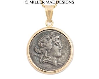 DIONYSUS/LIBER (78-75 B.C.) Ancient Roman Coin Pendant Necklace | 14k Gold Real Ancient Coin Necklace | Greek God Dionysus Coin Necklace