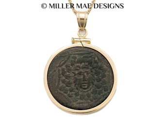 MEDUSA (85-65 B.C.) Ancient Greek Coin Pendant Necklace | 14k Gold Real Ancient Greek Gorgon Coin Necklace | Nike Goddess Necklace