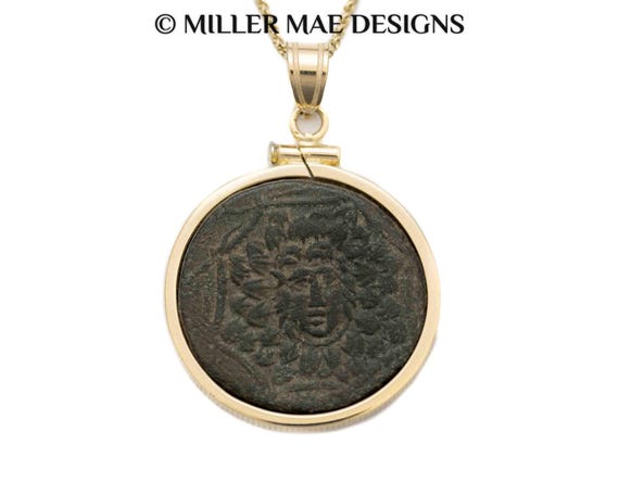 MEDUSA (85-65 Ancient Greek Coin Pendant Necklace 14k Gold