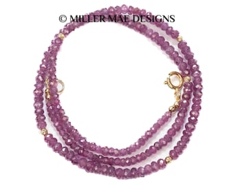 Collana in oro 14k con rubino rosa / Collana in rubino rosso naturale / Collana in oro massiccio con rubino viola / Collana corta con perline di rubino
