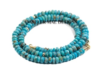 Natural Sleeping Beauty Turquoise Necklace | 14k Gold Beads & Clasp, 17 Inches