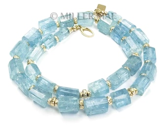 14k Brazilian Aquamarine Necklace | Highest Quality Natural Aquamarine Nugget Statement Necklace | 14k Gold Necklace | Fine Jewelry