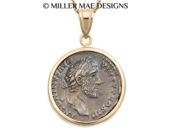 Antoninus Pius Ancient Roman Coin Necklace | 14k Gold Pendant