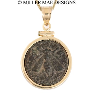 ARTEMIS BEE (200 B.C.) Ancient Greek Coin Pendant Necklace | 14k Gold Real Ancient Greece Coin Necklace | Gold Greek Coin Necklace