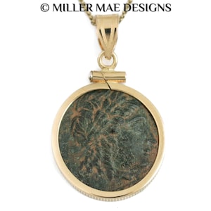APOLLO (313-290 B.C.) Ancient Greek Coin Pendant Necklace | 14k Gold Real Ancient Roman Bronze Coin Necklace | Sun God Coin Pendant Necklace