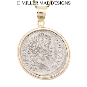 SEPTIMUS SEVERUS (193-211 A.D.) Ancient Roman Coin Necklace | 14k Gold Real Ancient Roman Coin Necklace | Roman Emperor Caesar Coin Necklace