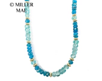 Blue Apatite Strand Necklace | Blue Gemstone Necklace | Long Beaded Gemstone Necklace | Blue Bohemian Gemstone Necklace |Ocean Blue Necklace