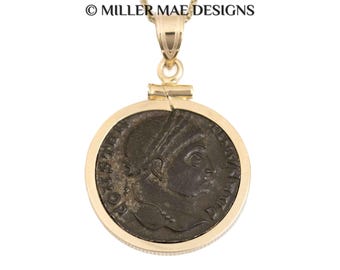 CONSTANTINE THE GREAT (306-337 A.D.) Ancient Roman Coin Pendant Necklace | 14k Gold Real Ancient Roman Laurel Wreath Coin Pendant Necklace