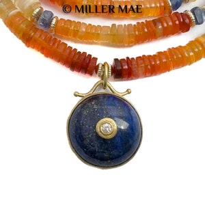 Gold, Diamond, Lapis Pendant Necklace Mexican Fire Opal Strand Necklace Blue Kyanite Beaded Necklace Long Gold Gemstone Necklace image 3
