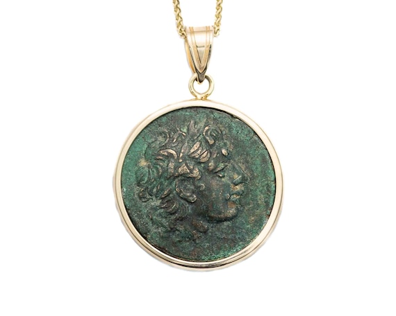 APOLLO (200-1 Ancient Greek Coin Pendant Necklace 14k Gold