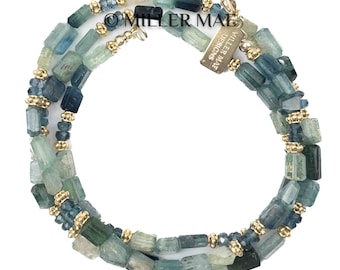 Indicolite Tourmaline Necklace | Long Beaded Blue Green Gemstone Necklace | London Blue Topaz Necklace | Indicolite Strand Necklace
