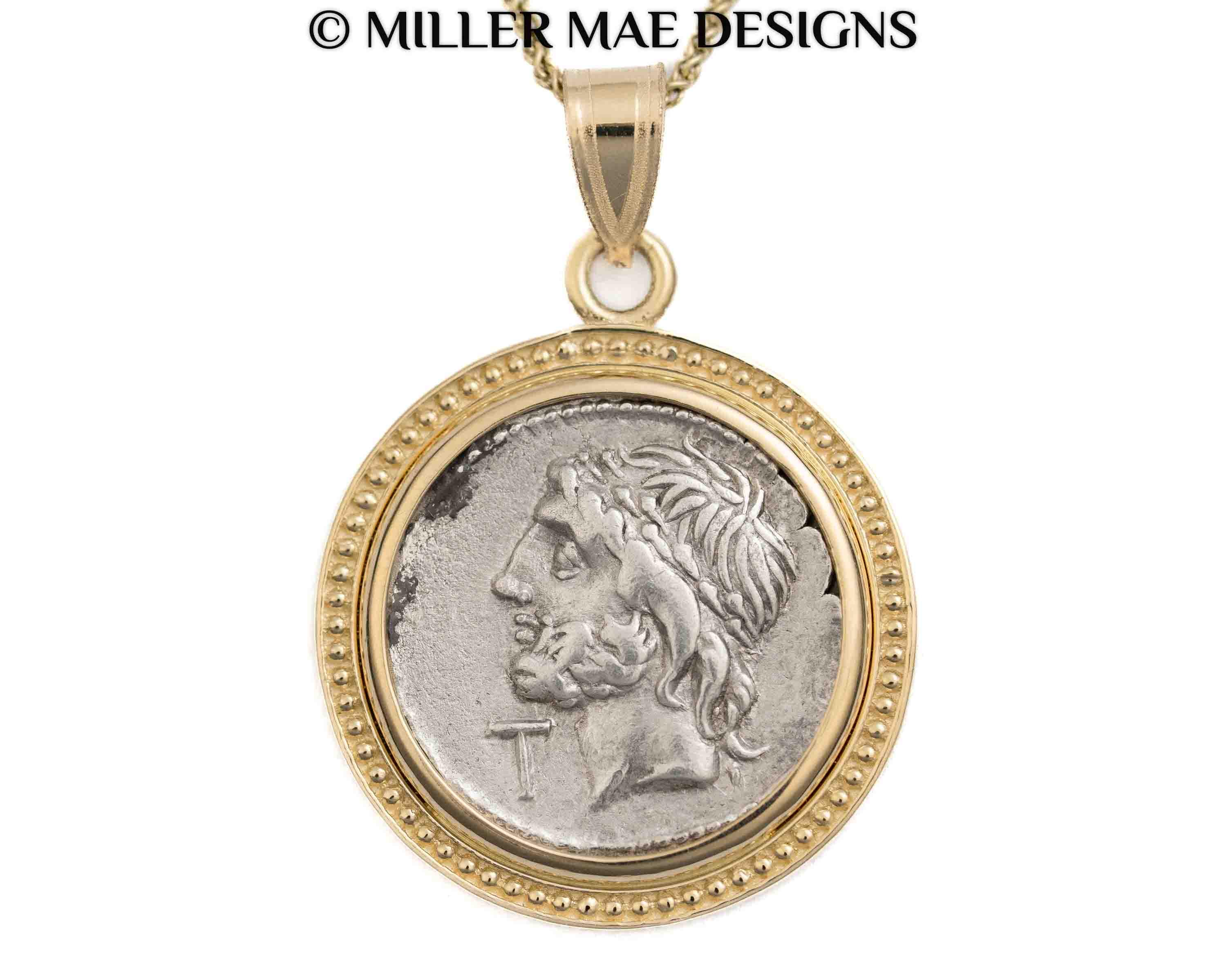 ジュピター（紀元前106年）古代ローマコインペンダントネックレス | 14Kゴールド 本物の古代ローマコインネックレス | ローマの神コインチャーム  - Etsy 日本