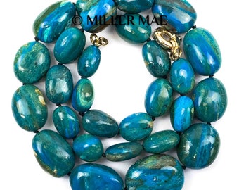 Natural Peruvian Opal Nugget Statement Necklace | Blue Opal Beaded Knotted Necklace | Turquoise Blue Gemstone Necklace
