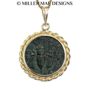 ARTEMIS BEE (390-300 B.C.) Ancient Greek Coin Pendant Necklace | 14k Gold Real Ancient Greek Coin Necklace | Greek Goddess Coin Necklace