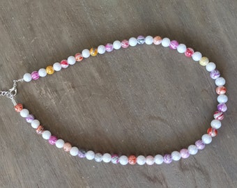 Colorful Beaded Necklace, Faux Pearl Choker, Gift for Women, Fashion Necklace