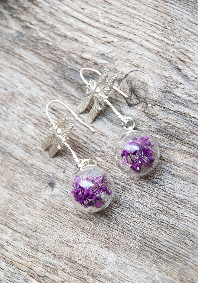 Dragonfly earrings glass globe earrings terrarium earrings Etsy