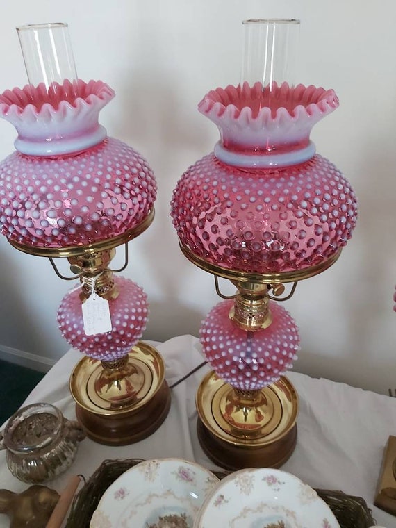 Fenton Lamps cranberry Opalescent Hobnail Lamps pink Fenton