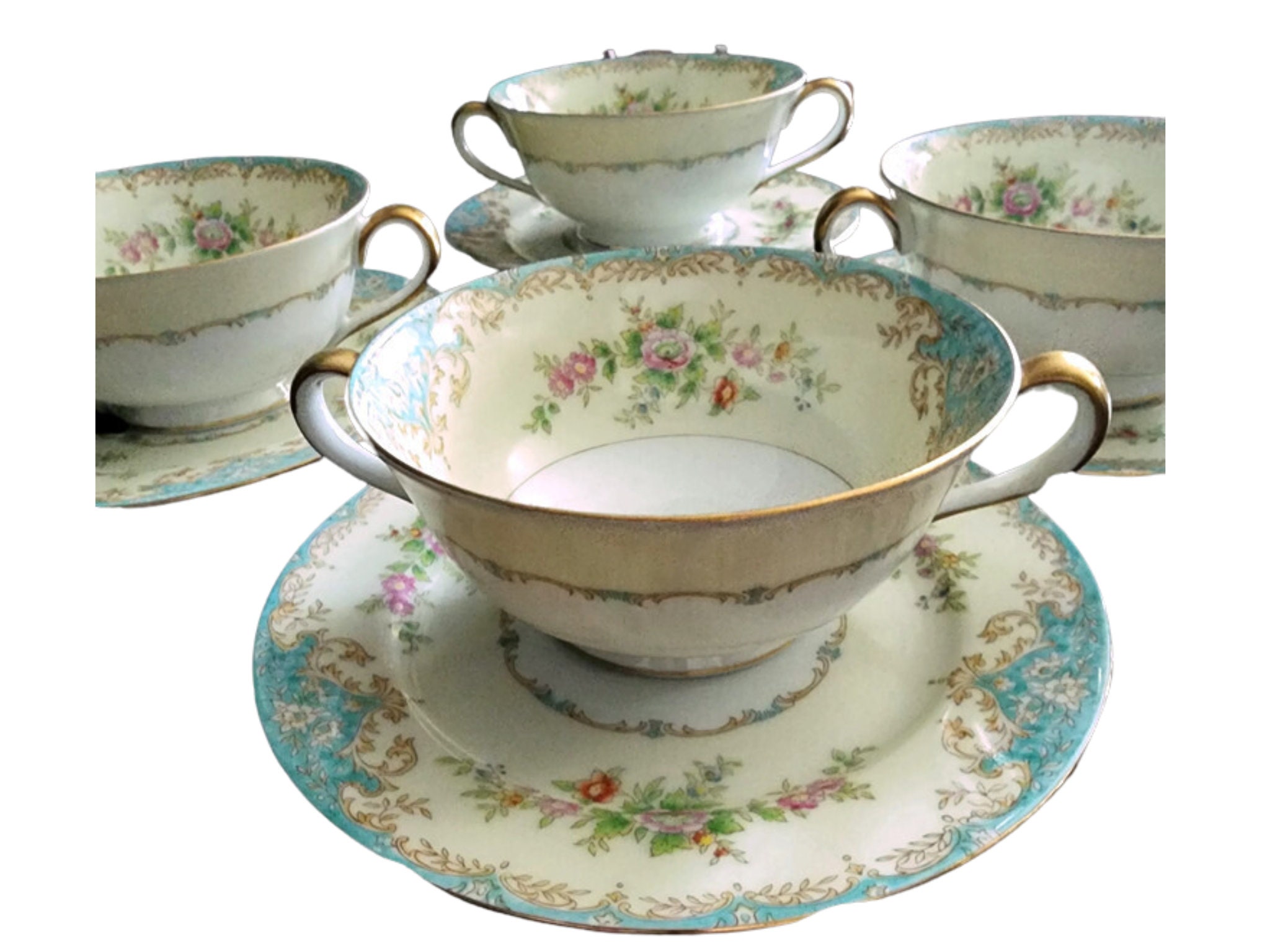 Noritake Soup Cups Bouillon Cups and Saucer Noritake Mystery 210