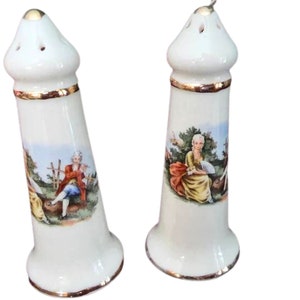 Vintage Sabin salt and pepper | Elegant white and gold salt and pepper shakers